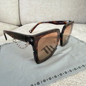 brand new Tortoiseshell Square Sunglasses with Chain Accent